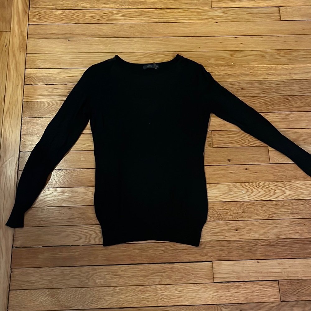 THML Black crew neck sweater with see through v neck section